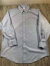 Brooks Brothers Shirt Mens 16.5 32/33 Blue Stripe Madison Non Iron Supima Cotton