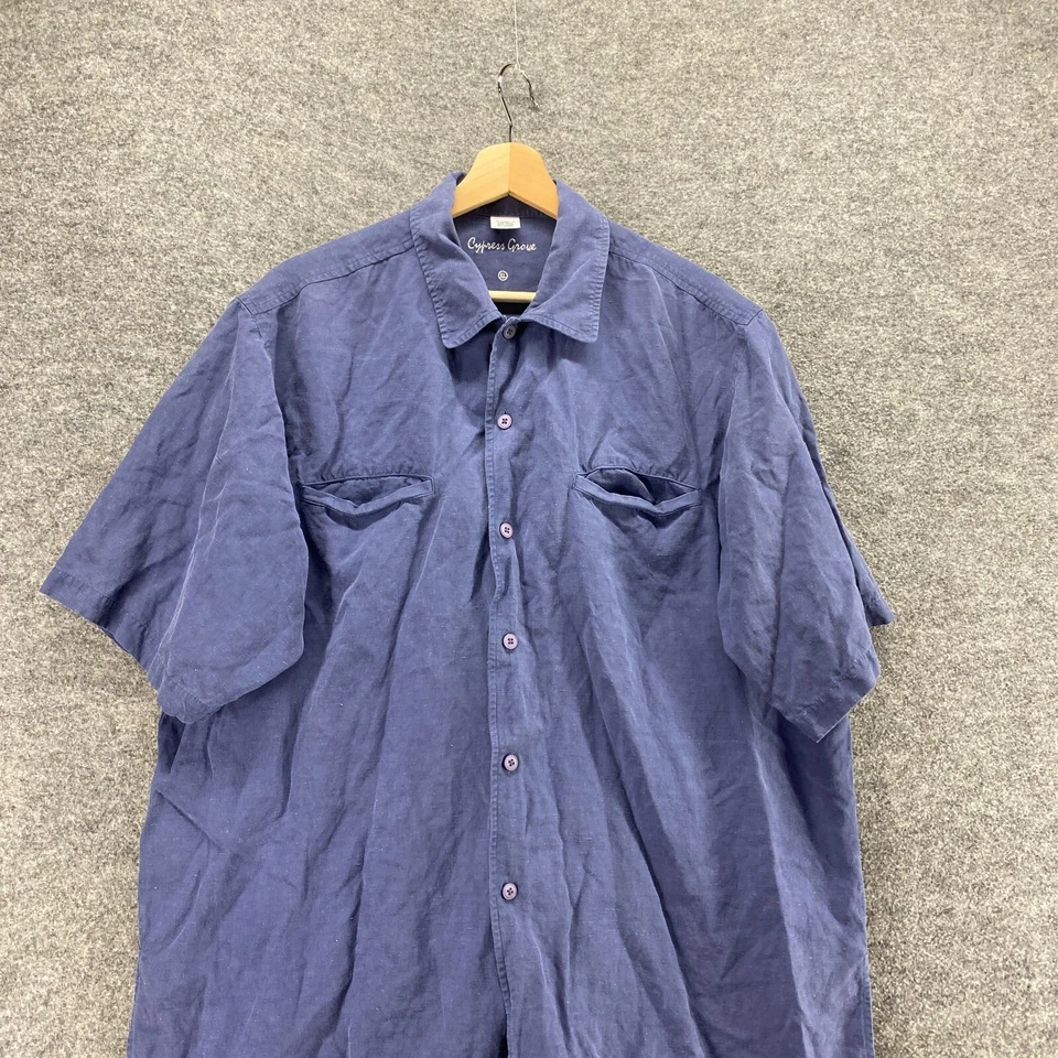 Cypress Shirt Men XL Blue Button Up Collared Short Sleeve Linen Regular Fit - Image 3 of 4
