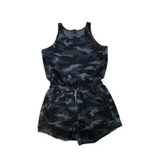 L 12 Athleta Girl On The Go Romper Gray Black Camouflage Camo Print 531744