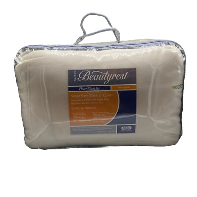 NOS SIMMONS BEAUTYREST Queen Fleece Sheet Set MATRIMONIAL Off White 4 Pc.