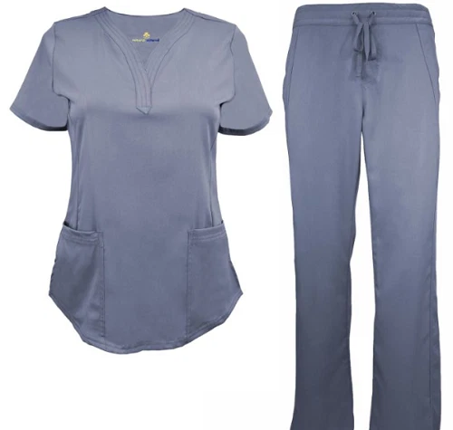 Conjunto de esfoliante feminino ultramacio elástico pescoço caído 4 bolsos conjunto de esfoliante de enfermagem médica - Imagem 4 de 4