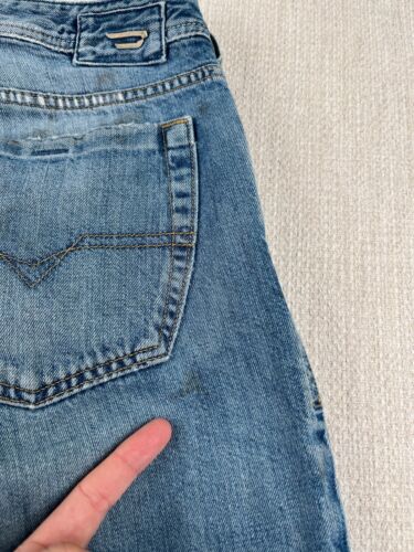 Diesel Zathan Bootcut Jeans Mens 34x32 Blue Y2K Distressed Stains Italy Cowboy - Picture 4 of 23