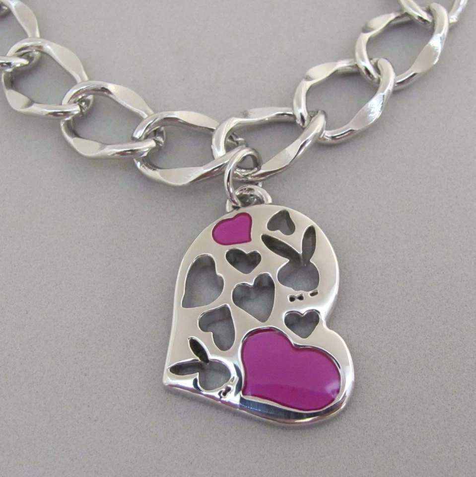 Playboy Bracelet Heart Bunny Charm Pink Enamel Toggle Play Boy y2k NOS NWT NIB - Image 4 of 4