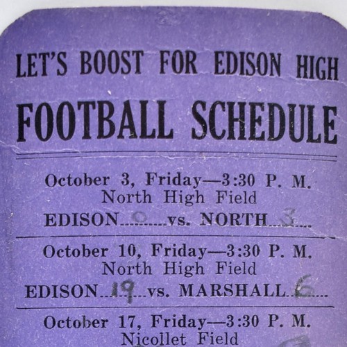 1925 Football Schedule Thomas Edison Marshall Roosevelt High School Minneapolis eBay