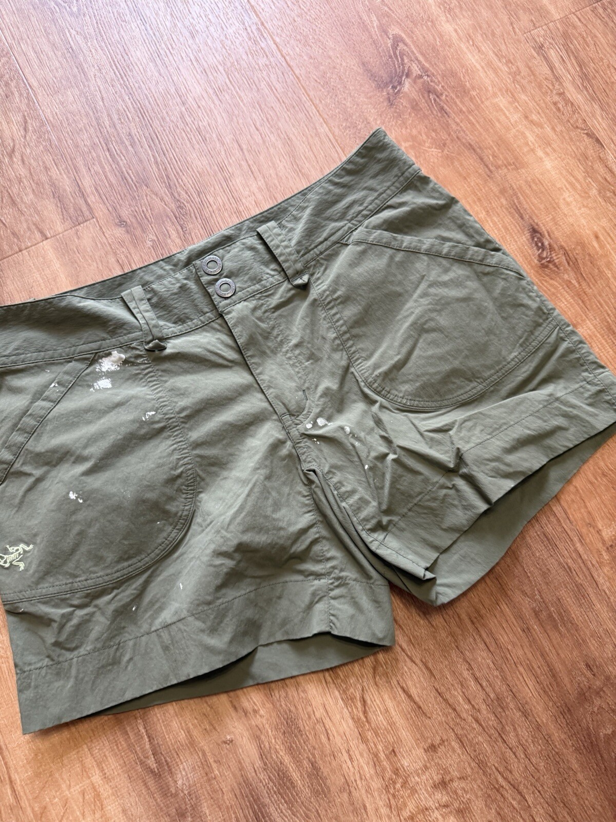 ARC'TERYX Arcteryx pantaloncino parapetto donna taglia 4 nylon verde leggero escursionismo *macchie
