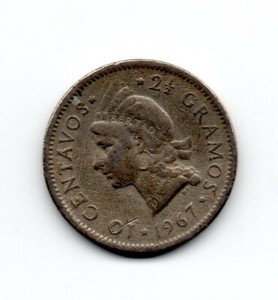 Dominican Republic 1967, Liberty facing left, 2 1/2 grams, 10 cents