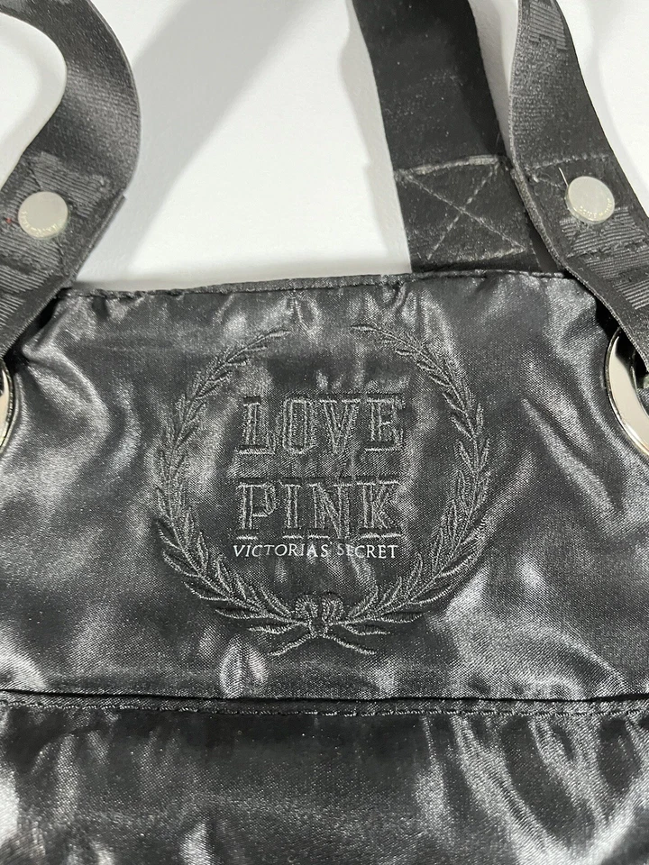 Bolso de Mano Victorias Secret Love Rosa Negro Nylon Viaje Mensajero Hombro Gimnasio Bolso VS Foto 2 de 3
