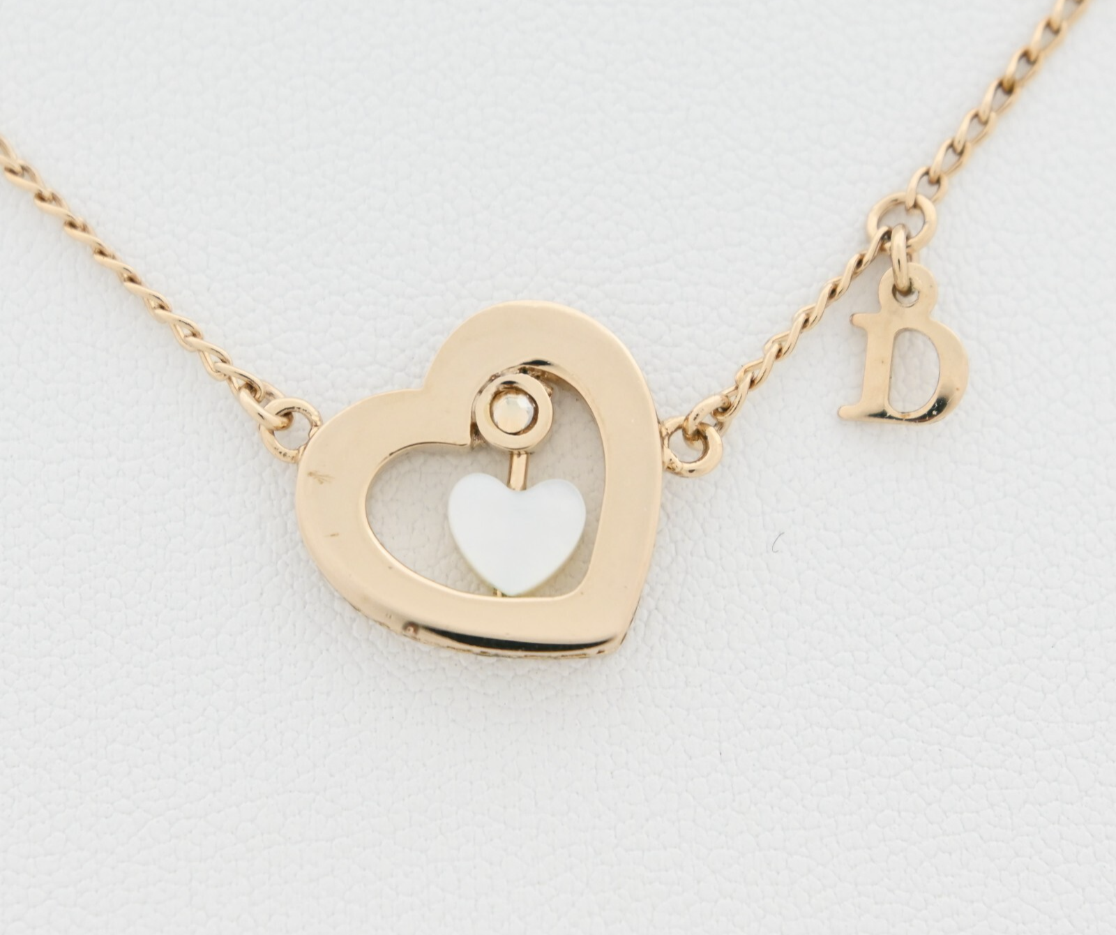 Christian Dior Rhinestone Heart Necklace 14.5-16.9in Silver di7707ah