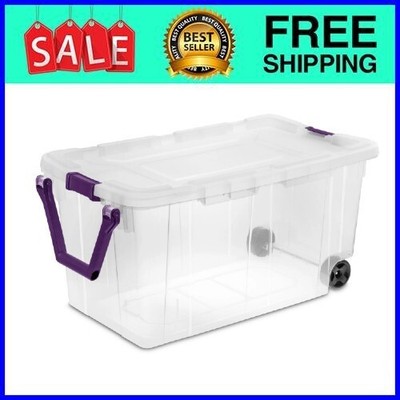 Sterilite 160 Qt. Wheeled Storage Box Plastic, Sweet Plum, Set of 2