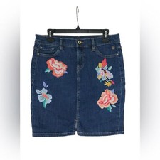 Tommy Hilfiger Jean Skirt with Embroidered Floral Decor Size 8