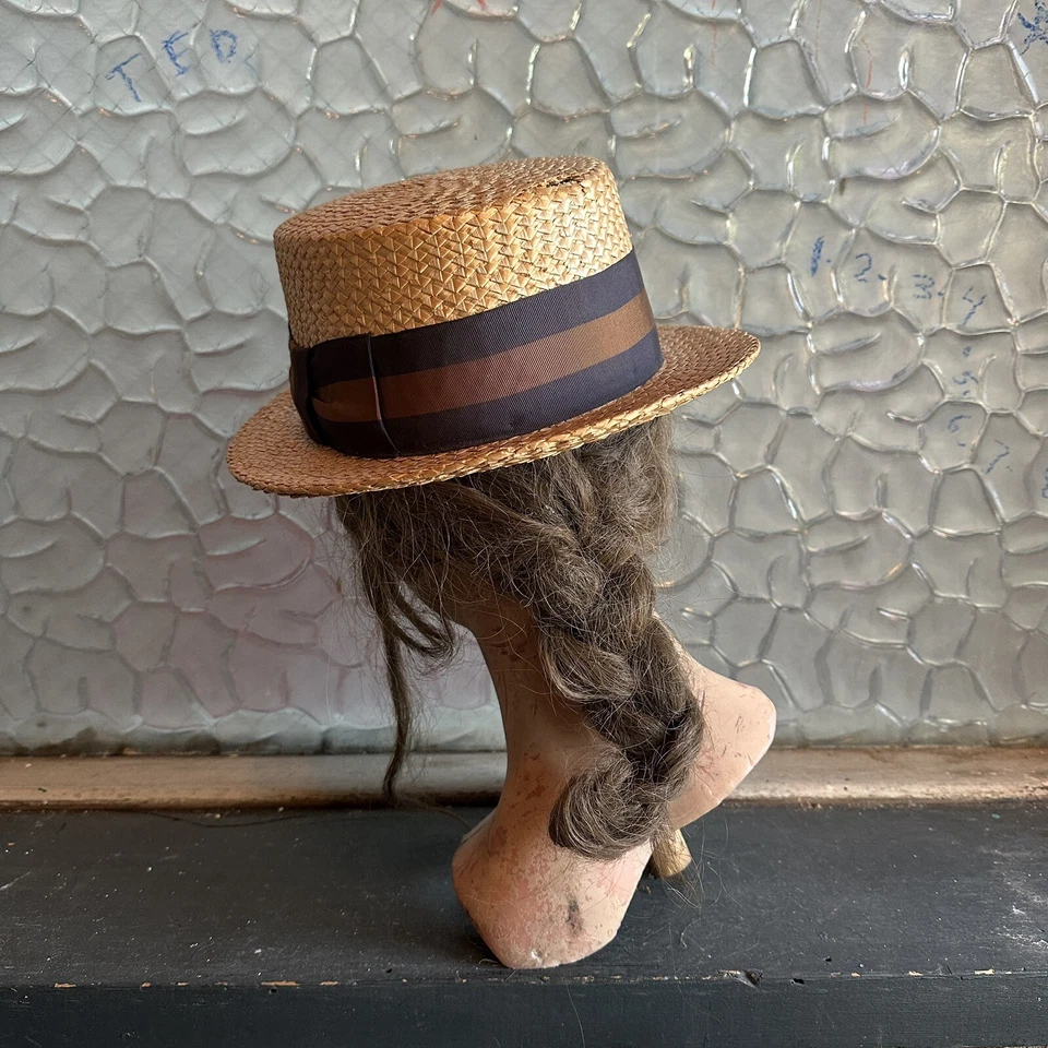 Antiguo sombrero de navegante Stetson de la década de 1920 cinta de paja marrón yate náutico Foto 3 de 4