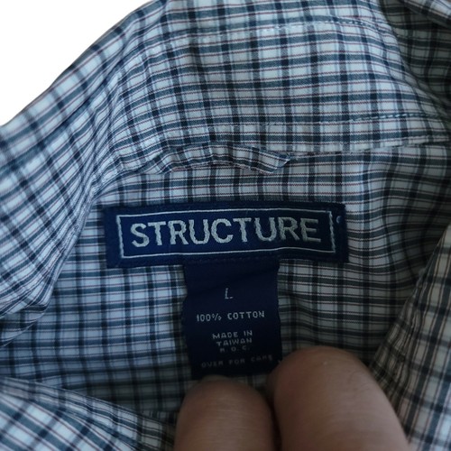 Structure Black White Mens L Dress Shirt Gingham Check Plaid Long Sleeve Vtg - Picture 5 of 11