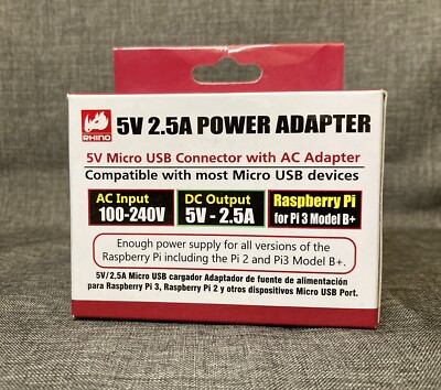 Rhino Power Adapter for Raspberry Pi - Model PSA-C005 - Micro USB 5V 2.5A
