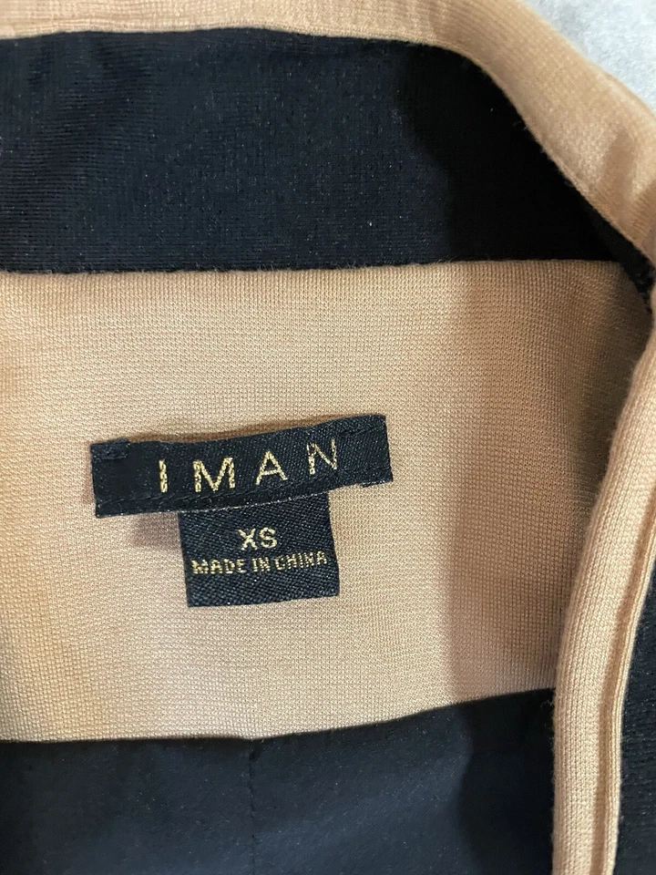 Chaqueta de moda para mujer IMAN negra y tostada con cremalleras doradas, talla XS Foto 2 de 4