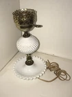 VINTAGE HOBNAIL MILK GLASS LAMP TABLE BEDROOM BOUDOIR BASE ONLY HURRICANE WORKS