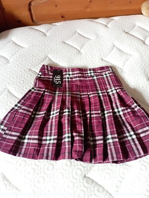 New Look 915 Generation Burgundy Check Pleated Skirt Age 12