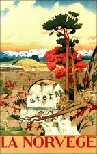 Norway 1940 Waterfall Vintage Poster Print Retro Style Travel Advertising