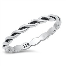 Braided Band Ring Genuine Sterling Silver 925 Oxidized Finish 2 mm Size 2 - 10