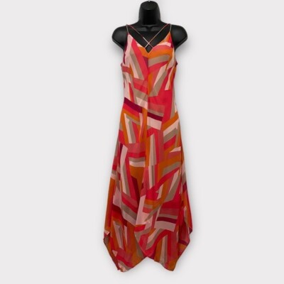 calvin klein sheer midi dress Calvin Klein Pink & Orange Geometric Sheer Midi Dress Size 4