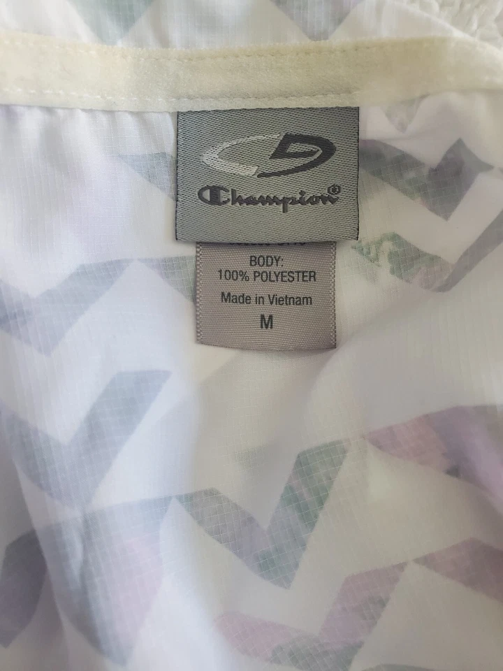 Champion Windbreaker Women M Lightweight Hooded White/Purple Cinched Waist FLAW - Image 3 of 4