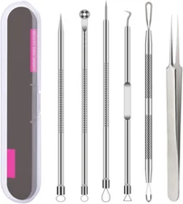 Pimple Popper Tool Kit, 6 Pcs Blackhead Remover Acne Needle Tools Set Removing T