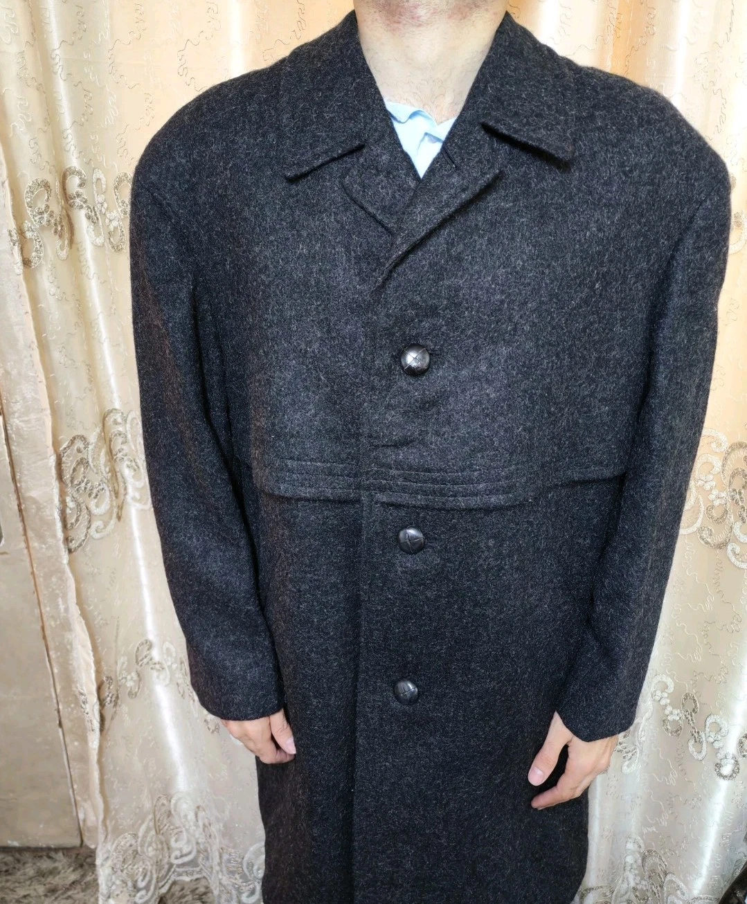 1970s Vintage Original Tyroler Loden pure wool charcoal classic over coat 46R