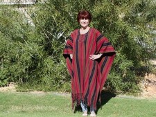 Handwoven Mayan Sarape Colorful Stripes Thick Woven Cotton Poncho with Fringe