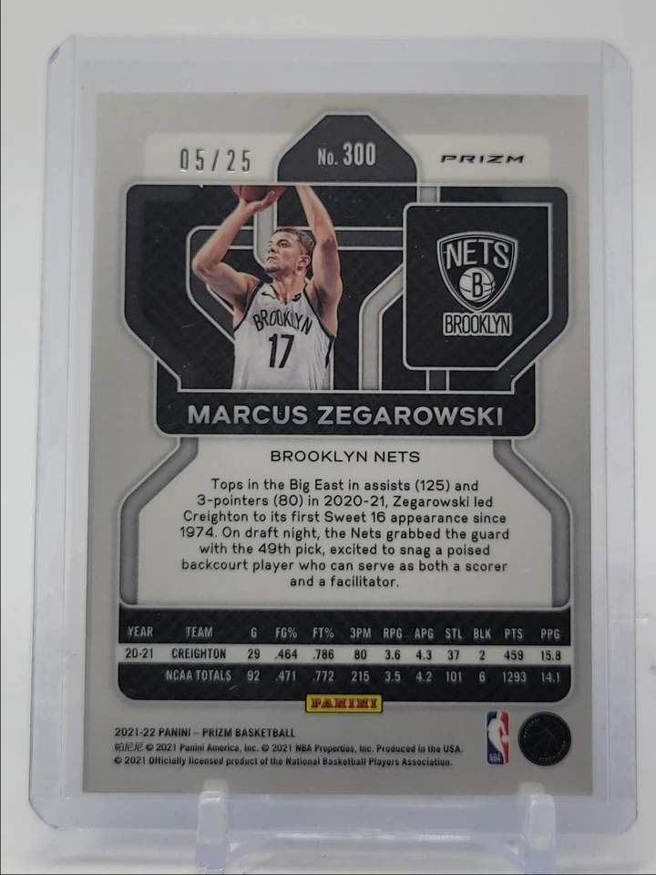 MARCUS ZEGAROWSKI 2021-22 PANINI PRIZM ROOKIE MOJO NETS #300 RC /25 Q3110 - Image 2 of 2