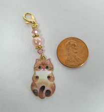 Cat Beaded Charm Clip Zipper Pull NEW Handmade