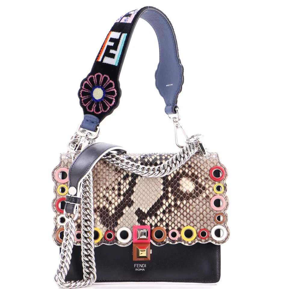 Fendi Eyelet Kan I Bag Leather and Python Small