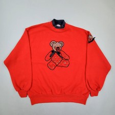 Vtg 80s 90s Teddy Bear Red Mock Neck Sweatshirt Womens XL Made in USA