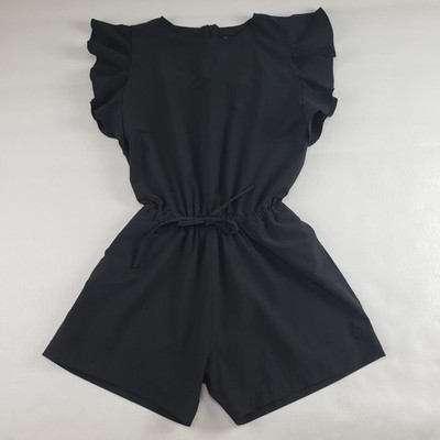 Albion 9 to 9 Romper Womens XS Black Shorts Cinch Waist Flutter Sleeve Jumpsuit