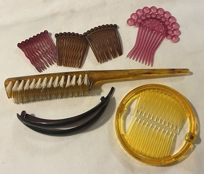 Vtg Lot Early Plastic Hair Combs & Fosta Nylon Bristle Brush