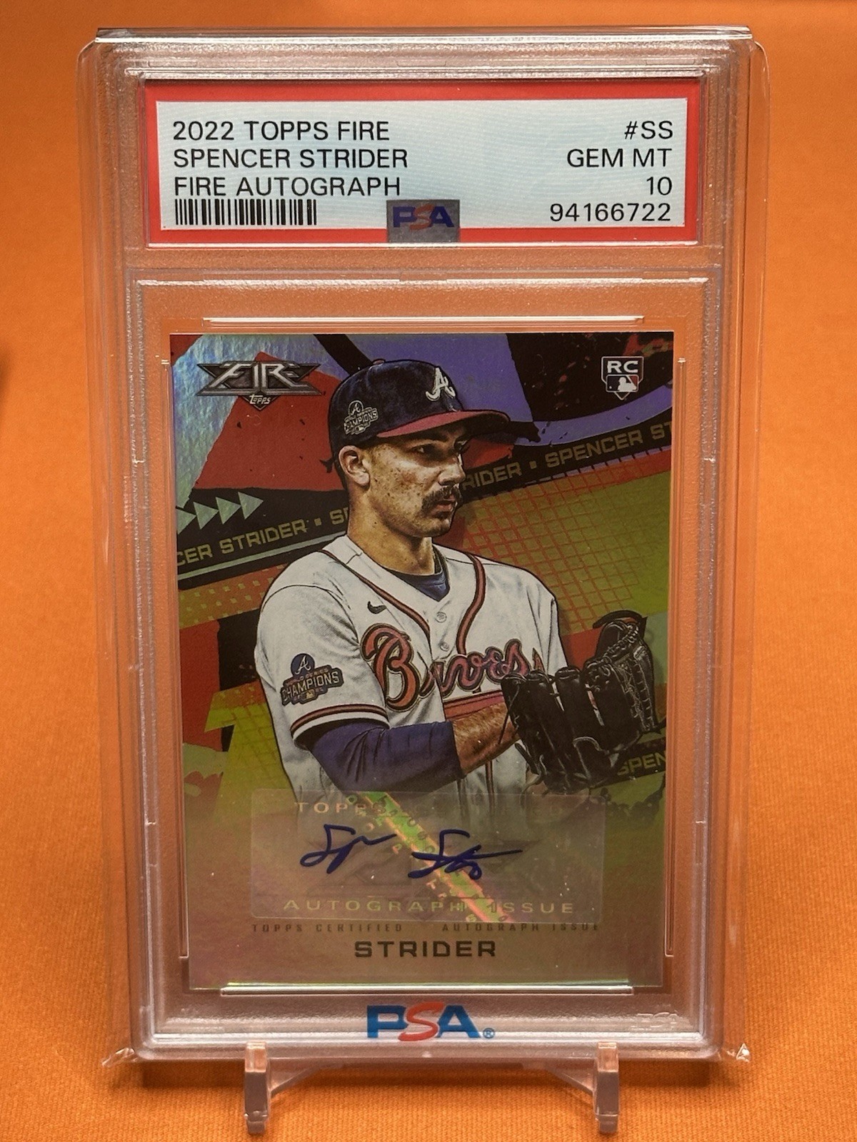 2022 Topps Fire Spencer Strider RC Auto PSA10 #FA-SS