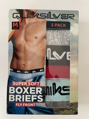 NWT Quiksilver Men's Super Soft Boxer Briefs 3-Pack Fly Front Size Medium 32-34