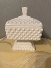 Vintage Fenton Milk Glass Hobnail Footed Covered Candy Compote Dish