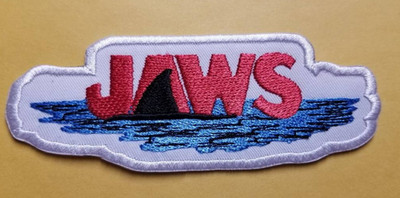 Jaws Patch Shark Movie Boat Ocean Iron On Sew On Embroidered 1.5x4.25 