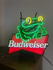 Vintage 1995 Budweiser Frogs neon sign, 17" x 19" by 8" deep, bar wall decor