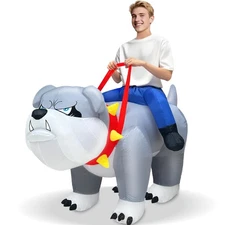 Inflatable Adult Halloween Costume Blow Up Ride on Bulldog Costume for Hallow...