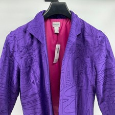 Chicos Silk Jacket Womens 2 Medium Purple Artwear Embroidered Lined NEW