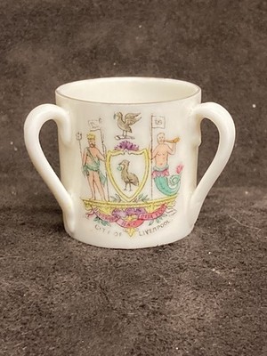 Miniature 3-Handled Tyg   City of Liverpool Crest   GEMMA China, 1.5  Tall
