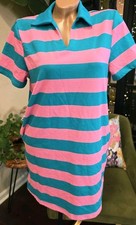 Pink Lily Teal Pink Striped Collared T-Shirt Dress Shift Preppy Knit Mini M