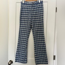 Vintage Cotton Check Flare Mid-Rise Blue White Made in Canada Pants 28