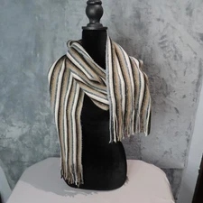 Cejon Scarf Womens O/S Brown Gray Black White Metallic Striped Knit Fringe 8x81