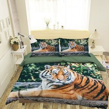3D Tiger Lazy S16 Animal Bed Pillowcases Quilt Duvet Cover Set Queen King Sunday