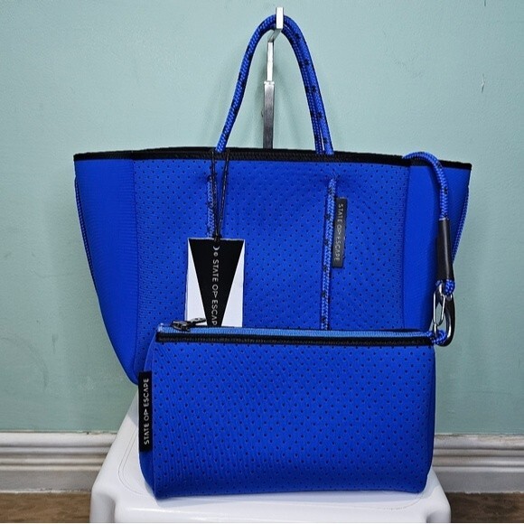 NWT STATE OF ESCAPE Petite Escape Neoprene Electric Blue Sml Tote