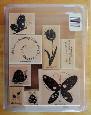 2007 Stampin Up GARDEN WHIMSY 8pc RUBBER INK STAMP SET Ladybug Snail ...