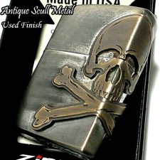 Zippo Antique Skull Metal Cross Bones 3 Sided Processing Brass Lighter Japan
