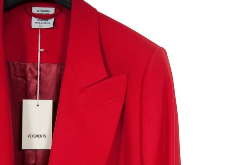 Vetements FW2018 Double Breasted Long Over Coat 48 Small Red Wool Peak Lapel Lon - Picture 3 of 11