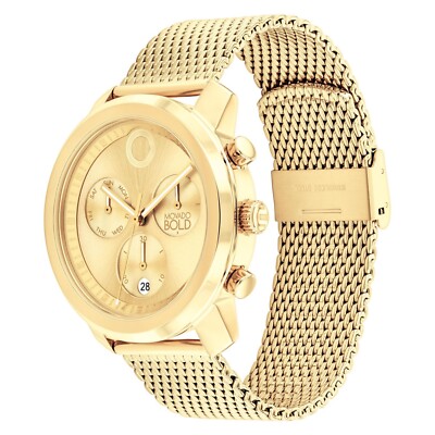 MOVADO BOLD TREND PROPEL 3601046 GOLD CHRONOGRAPH MESH BAND 44mm